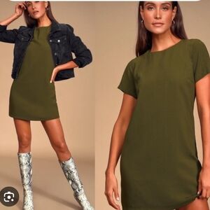Lulu's Green Sheath Mini Dress Short Sleeve Crew Neck‎